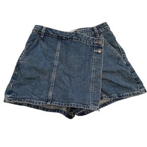 NET Denim Skort Women Size 29 Blue Distressed Button Front Retro Preppy